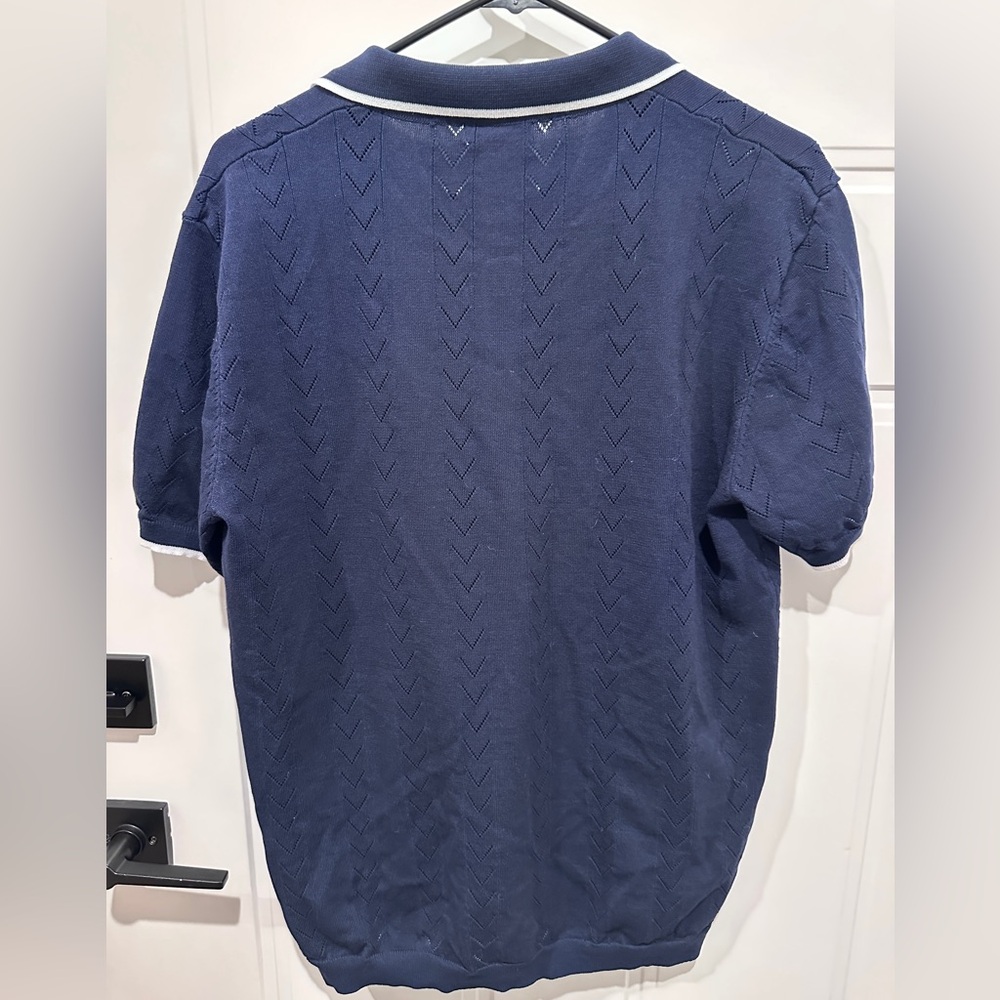 Coofandy Men's Knit Navy Short Sleeve Button-Down Polo - Picture 3 of 3